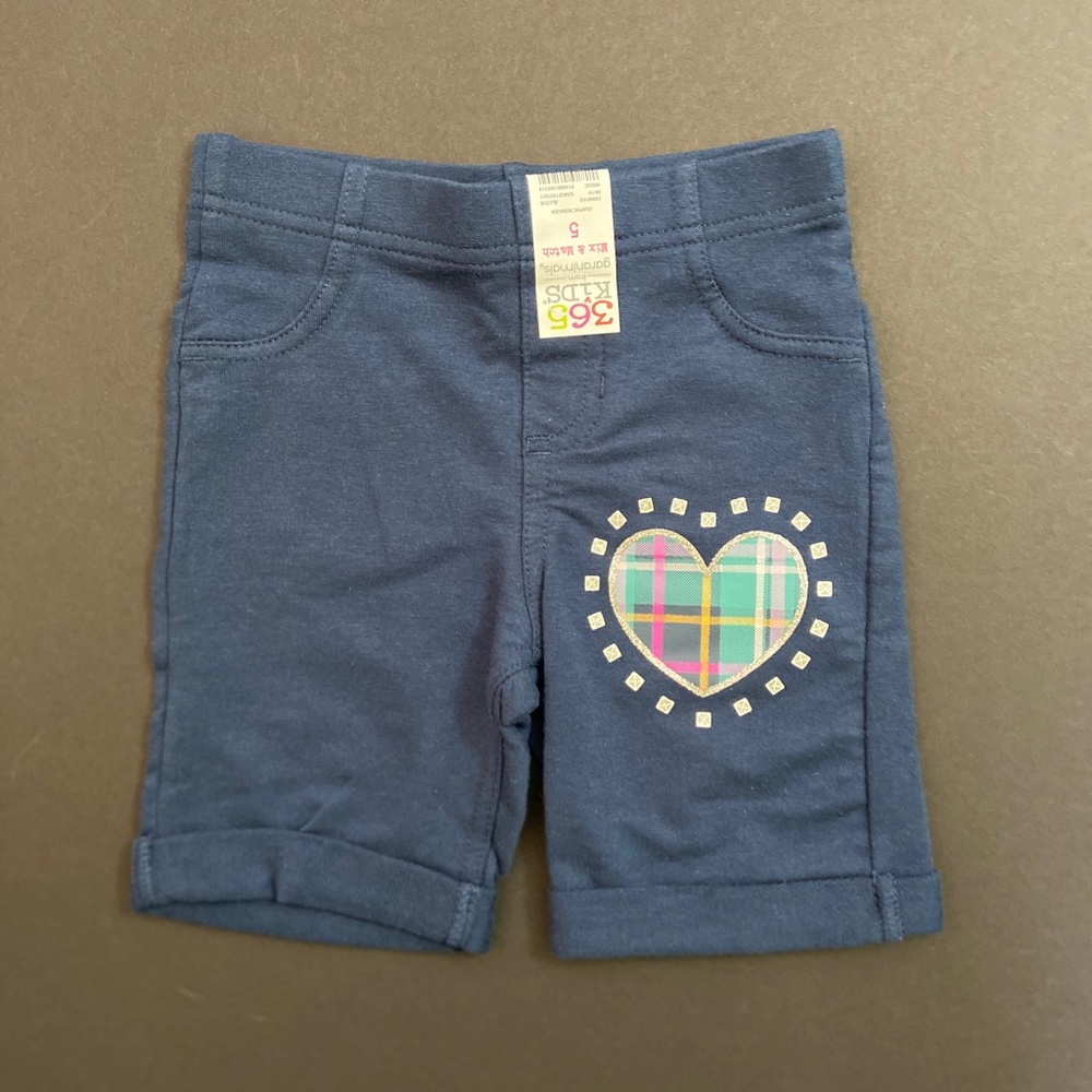 Girls Navy Blue Plaid Heart Graphic Bermuda